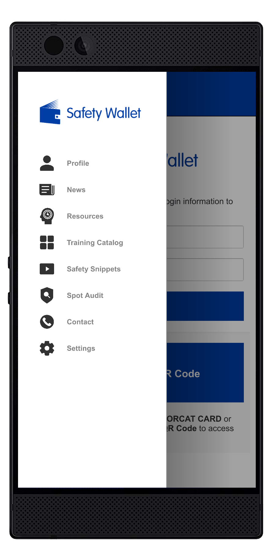 Safety Wallet App Menu Screenshot